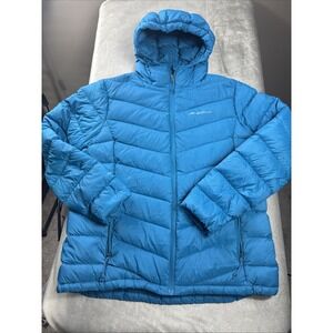 Eddie Bauer Women XL EB650 Down Insulated Quilted Hooded Parka Jacket Teal Warm